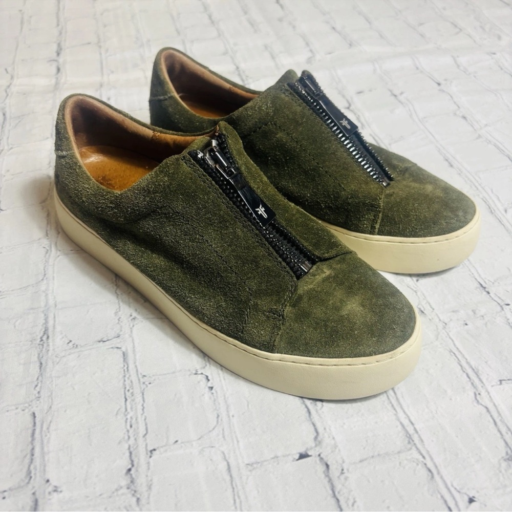 Frye Lena Shoes Womens Size 8.5 M Green Suede Zipper Comfort Casual Sneakers - Picture 3 of 12